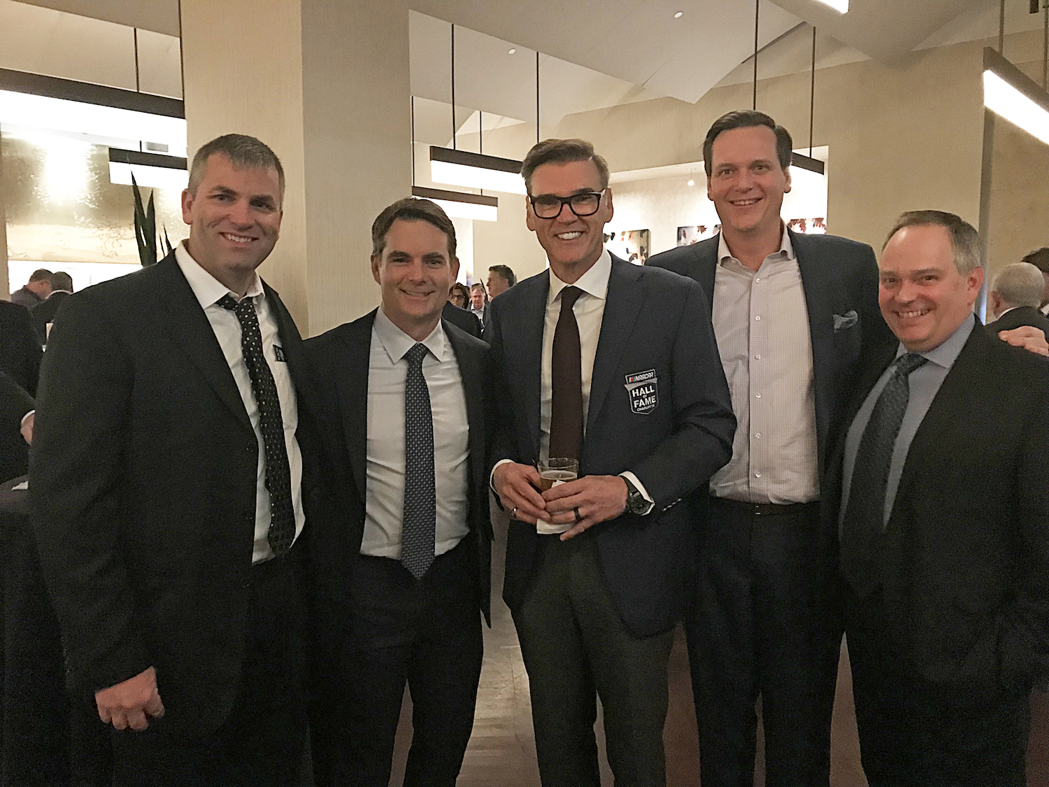 Patrick Donahue, Jeff Gordon, me, Steve Letarte, and Brian Whitesell. It was great to have so many members of the No. 24 team at my Hall of Fame induction in 2018. Ray Evernham Enterprises Archives
