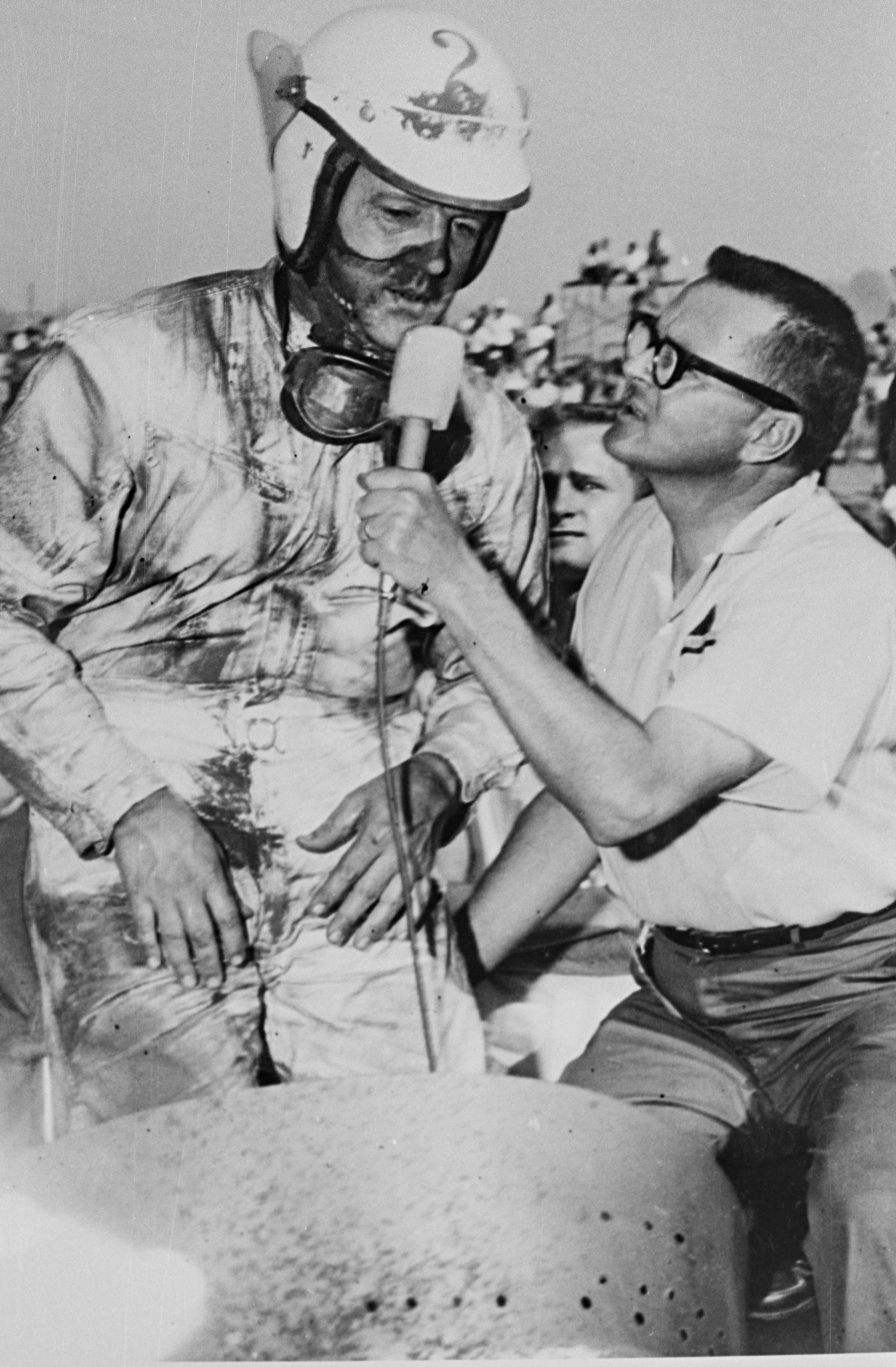 Foyt is interviewed in Victory Lane at Langhorne Speedway in 1963