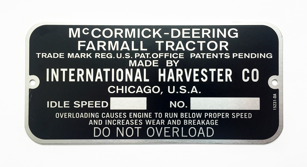 Plate for International Harvester Tractors SNTLS50 Blank Engine Serial Tag 