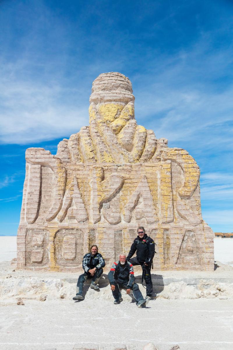  2014's Dakar Rally salt monument is a popular photo op on the Salar.